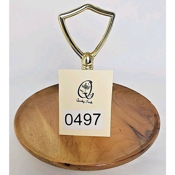 Oregon Made in USA Myrtlewood Gold Metal Handle Wooden Server Dish Brown Vintage - Picture 1 of 10